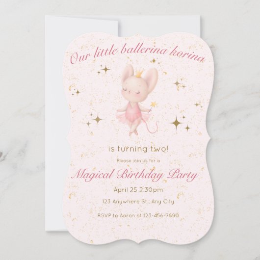 Ballerina Birthday Uitnodiging tot roze en goud (Voorkant)