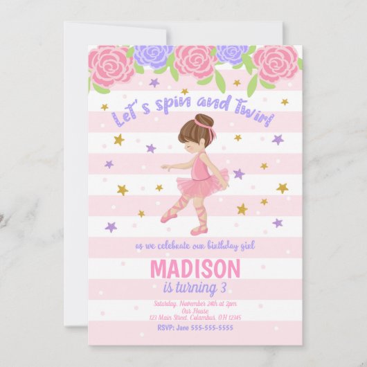 Ballerina Birthday Uitnodiging - Tutu Uitnodiging (Voorkant)