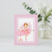 Ballerina bloem polka stippen uitnodiging ansichtk (Staand voorkant)