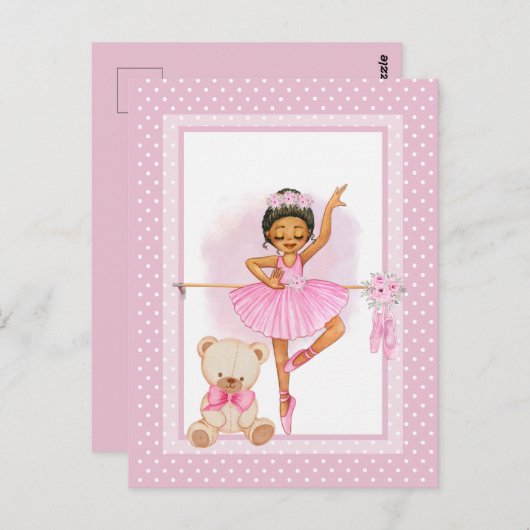 Ballerina bloem polka stippen uitnodiging briefkaa (Voorkant / Achterkant)