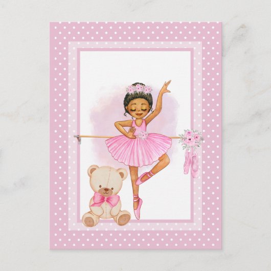 Ballerina bloem polka stippen uitnodiging briefkaa (Voorkant)