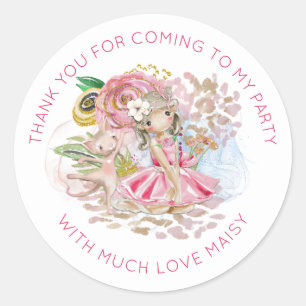 Ballerina Bloemen Kat Naam Dank u Verjaardagsfeest Ronde Sticker
