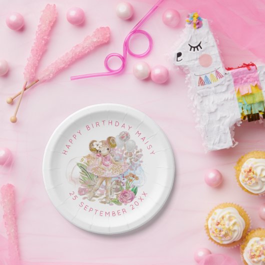 Ballerina Bloemen Naam Meisje Gelukkig Verjaardags Papieren Bordje (Feest)