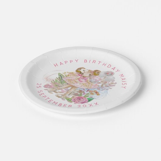 Ballerina Bloemen Naam Meisje Gelukkig Verjaardags Papieren Bordje (Gekanteld)