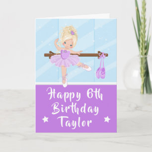 Ballerina Blond Haar Meisje Paars Verjaardag Kaart
