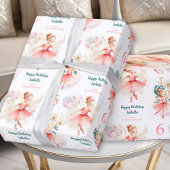 Ballerina Blond Meisje Verjaardag Roze Custom Naam Cadeaupapier