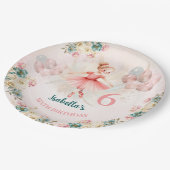 Ballerina Blond Roze Blauwgroen Bloemen Verjaardag Papieren Bordje (Gekanteld)