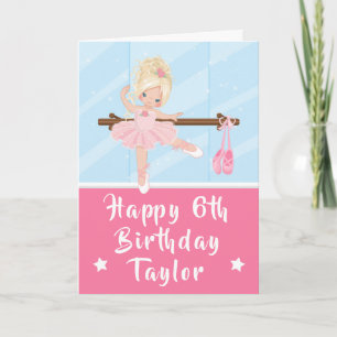 Ballerina Blonde Hair Girl Pink Happy Birthday aut Kaart