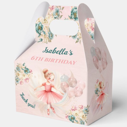 Ballerina Blondine Roze Bloemen Meisje Verjaardag  Bedankdoosjes (Voorkant)