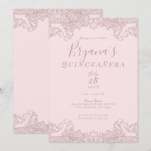 Ballerina Blush Roze Glitters Kant Quinceañera Kaart