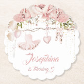 Ballerina blush roze tutu verjaardagsfeestballet kartonnen onderzetters (Voorkant)