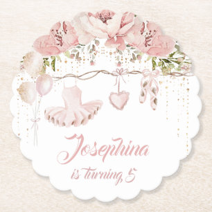 Ballerina blush roze tutu verjaardagsfeestballet kartonnen onderzetters