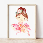 Ballerina, Bruin Haar, Roze Bloemen, Meisje Kweker Muurkunst Sets