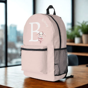 Ballerina Bunny Konijn Monogram Naam Pastelroze Bedrukte Rugzak