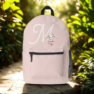 Ballerina Bunny Konijn Monogram Naam Pastelroze Bedrukte Rugzak