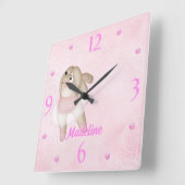 Ballerina Bunny Nursery Wall Clock Vierkante Klok (Hoek)