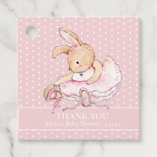 Ballerina Bunny Pink Tutu Polka Dots Baby shower Bedankjes Labels (Voorkant)