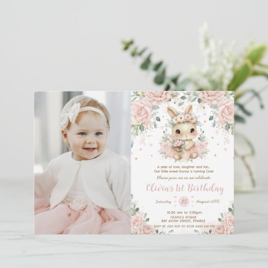 Ballerina Bunny Rabbit 1st 2nd 3rd Birthday Photo Kaart (Staand voorkant)