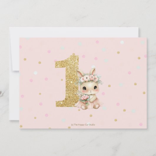 Ballerina Bunny Rabbit Blush 1st Birthday Photo Kaart (Achterkant)