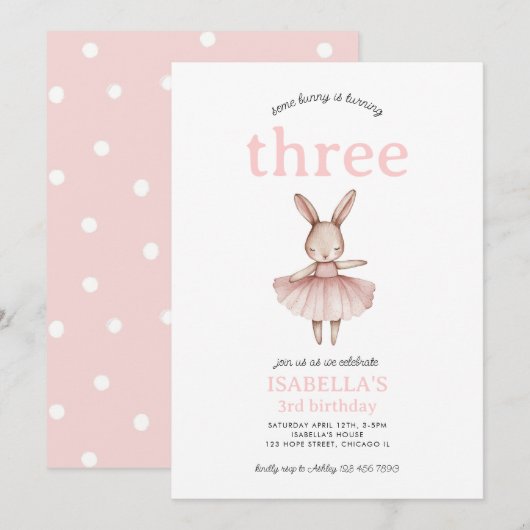 Ballerina Bunny Roze Konijn Schattige Meisje 3e Ve Kaart (Voorkant / Achterkant)