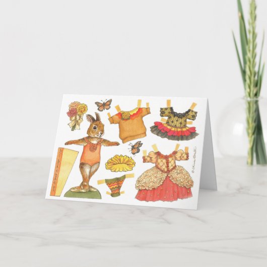 Ballerina Bunny Thanksgiving Papier Doll kaart (Voorkant)