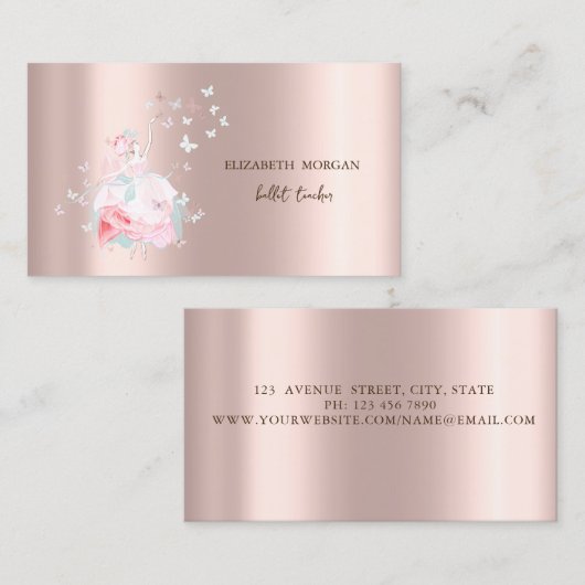 Ballerina Butterflies Roos Gold Visitekaartje (Voorkant / Achterkant)