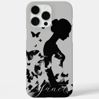 Ballerina Butterflies Zwart Silhouet Moderne naam iPhone 16 Pro Max Hoesje