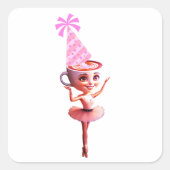 Ballerina Cappuccina in het verjaardagsfeest Pet Vierkante Sticker (Voorkant)