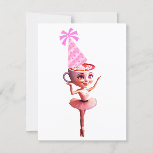 Ballerina Cappuccina in verjaardagsfeesthoed Briefkaart