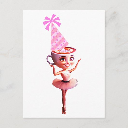Ballerina Cappuccina met verjaardagshoedje Briefkaart (Voorkant)
