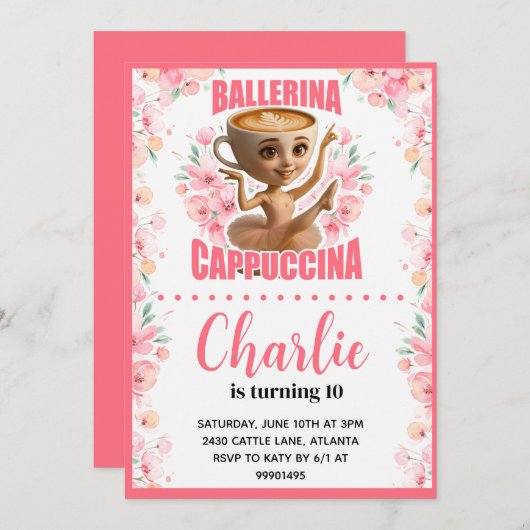 Ballerina Cappuccina Verjaardag Uitnodiging (Voorkant / Achterkant)