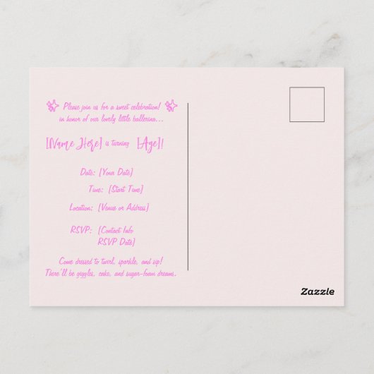 Ballerina Cappuccina verjaardagsuitnodiging – Cust Briefkaart (Achterkant)