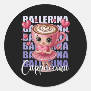 Ballerina cappuccino - met een roze hart in haar o ronde sticker