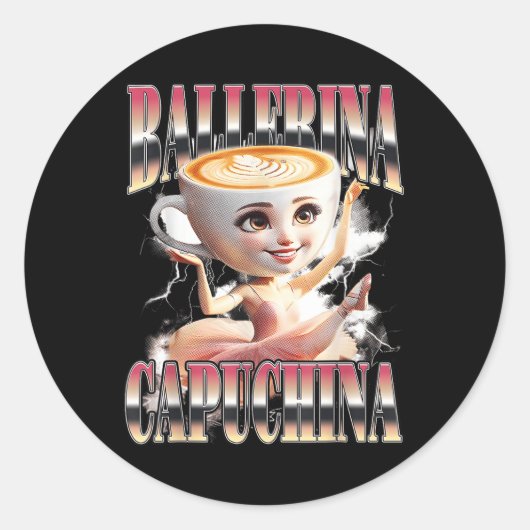 Ballerina Capuchina Grappig Italiaans Brainrot Mem Ronde Sticker (Voorkant)