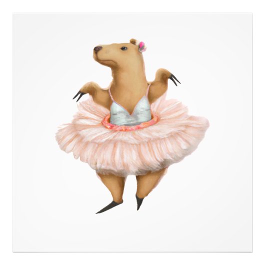 Ballerina Capybara in Pink Tutu Skirt Foto Afdruk (Voorkant)