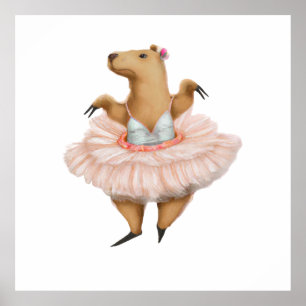 Ballerina Capybara in Pink Tutu Skirt Poster