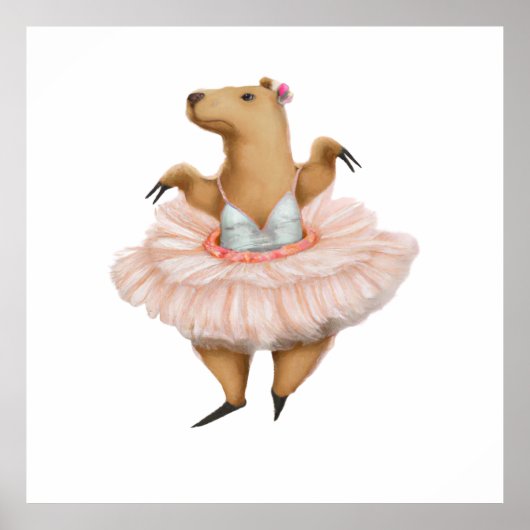 Ballerina Capybara in Pink Tutu Skirt Poster (Voorkant)