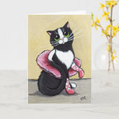 Ballerina - Cat Art Kaart (Gele Bloem)