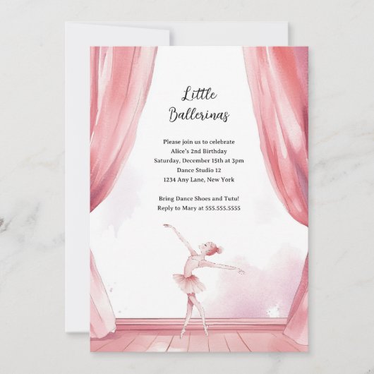 Ballerina Center Stage Kids Verjaardagsfeestje Kaart (Voorkant)