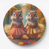 Ballerina Chipmunks op een Herfst boomstronk Papieren Bordje (Voorkant)