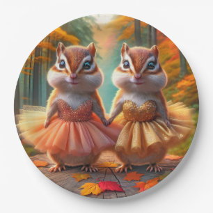 Ballerina Chipmunks op een Herfst boomstronk Papieren Bordje