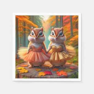 Ballerina Chipmunks op een Herfst boomstronk Servet