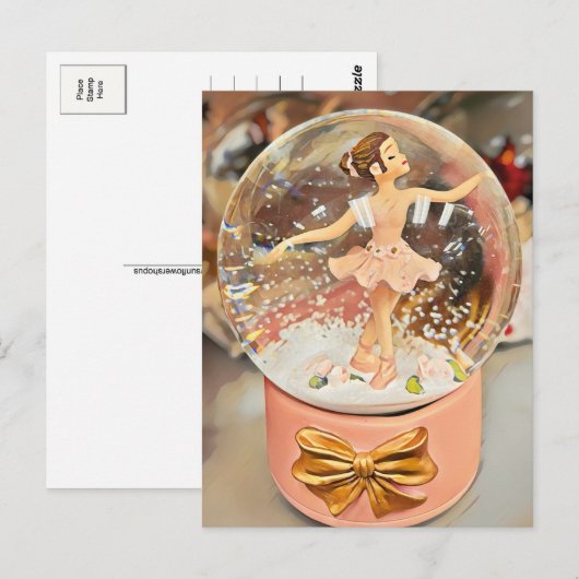 Ballerina Christmas Snow Wereldbol Briefkaart (Voorkant / Achterkant)