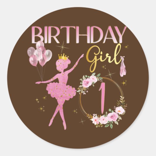 Ballerina Classic Ballet Dancer Birthday Party Ronde Sticker (Voorkant)
