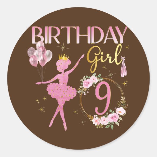 Ballerina Classic Ballet Dancer Birthday Party Ronde Sticker (Voorkant)