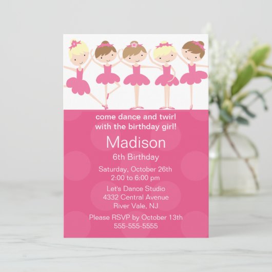 Ballerina Dance Birthday Invitation Kaart (Staand voorkant)