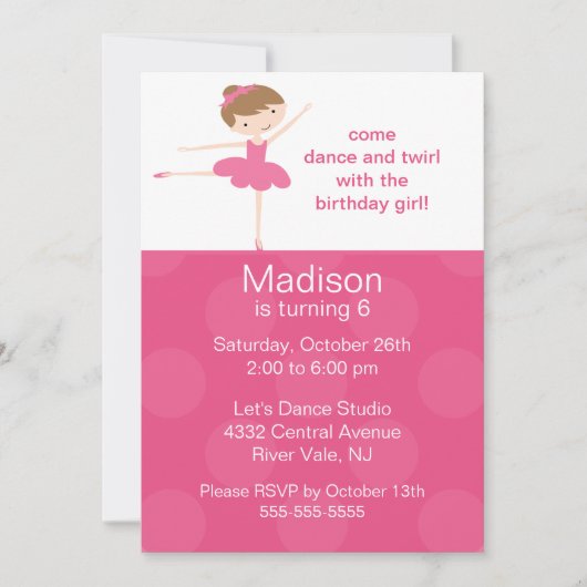 Ballerina Dance Birthday Invitation Kaart (Voorkant)
