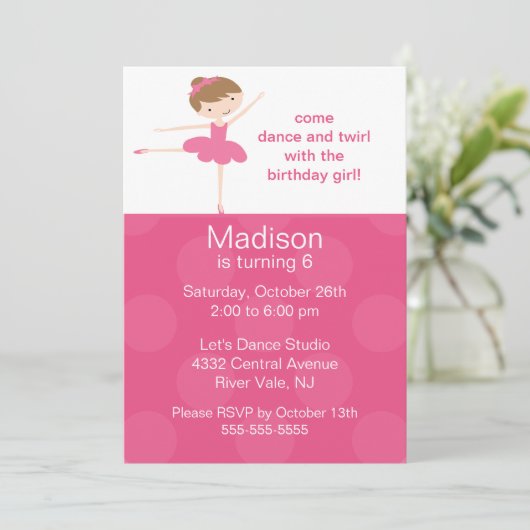Ballerina Dance Birthday Invitation Kaart (Staand voorkant)