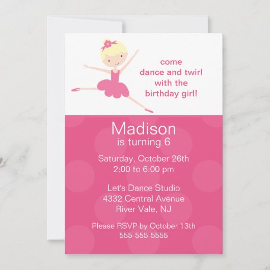 Ballerina Dance Birthday Invitation Kaart (Voorkant)
