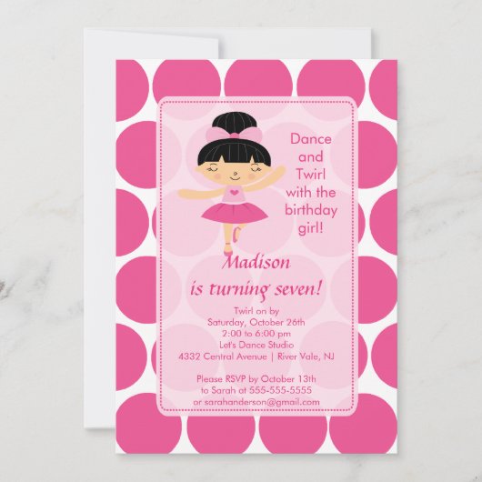 Ballerina Dance Birthday Invitation Kaart (Voorkant)